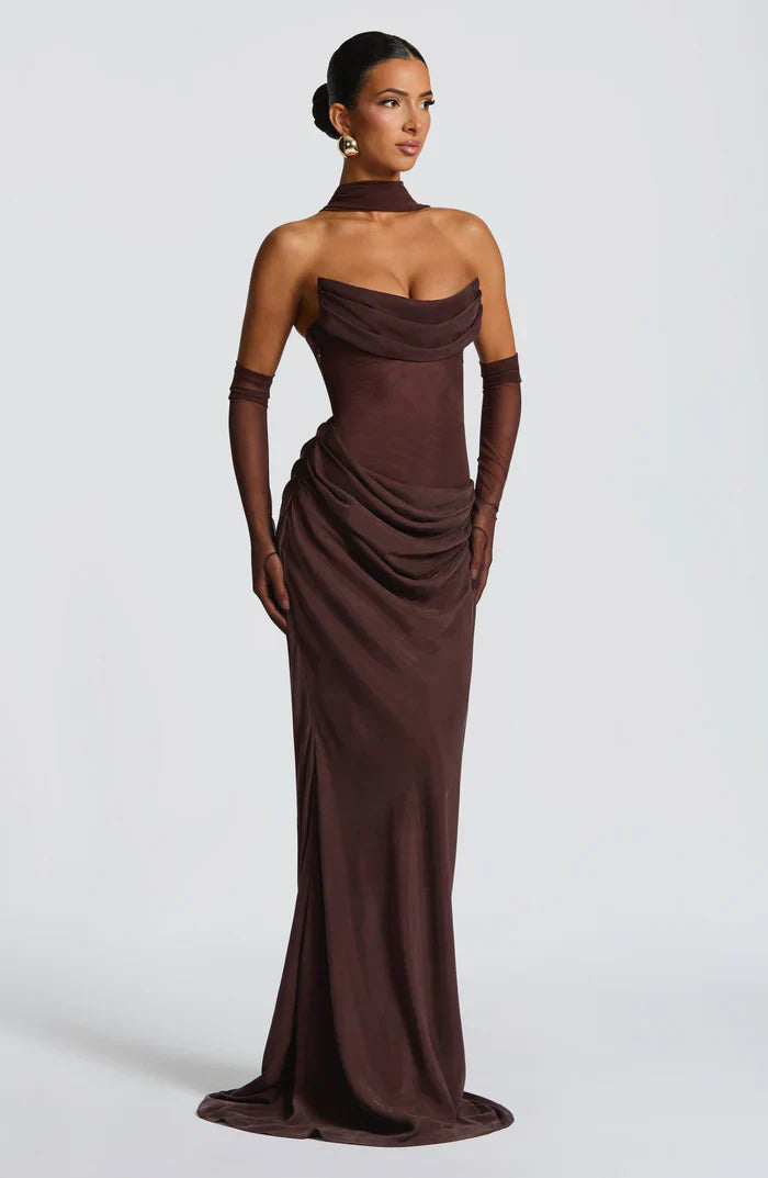 ROBE MAXI LIORA - MARRON PRUNE