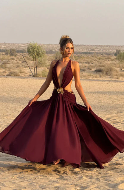 ROBE MAXI INDIANNA - BOURGOGNE