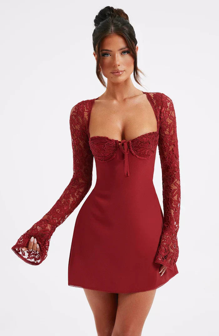 ROBE MINI EN DENTELLE LIZA - ROUGE