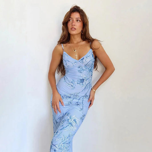 ROBE MAXI LUNAIRE ÉLÉGANCE - BLEU