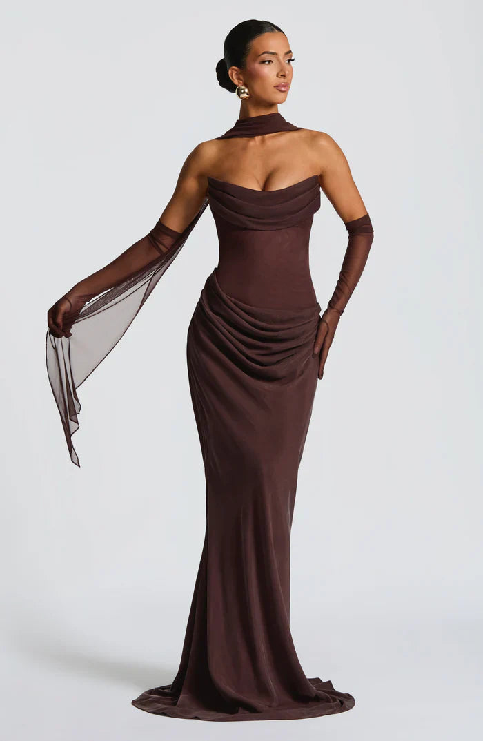 ROBE MAXI LIORA - MARRON PRUNE