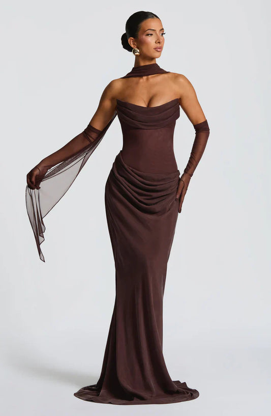 ROBE MAXI LIORA - MARRON PRUNE
