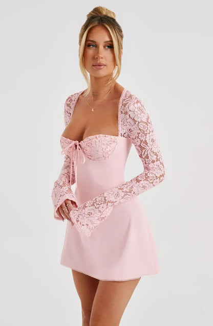 ROBE MINI EN DENTELLE LIZA - ROSE