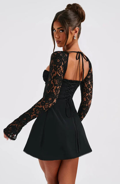 ROBE MINI EN DENTELLE LIZA - NOIRE