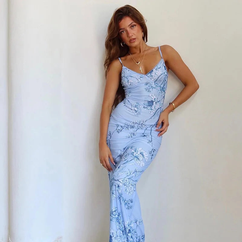 ROBE MAXI LUNAIRE ÉLÉGANCE - BLEU