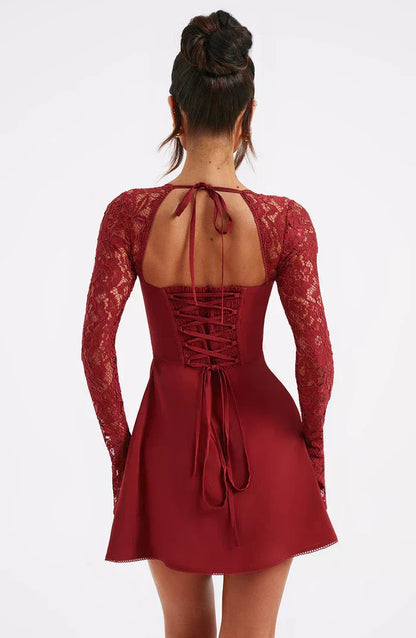 ROBE MINI EN DENTELLE LIZA - ROUGE