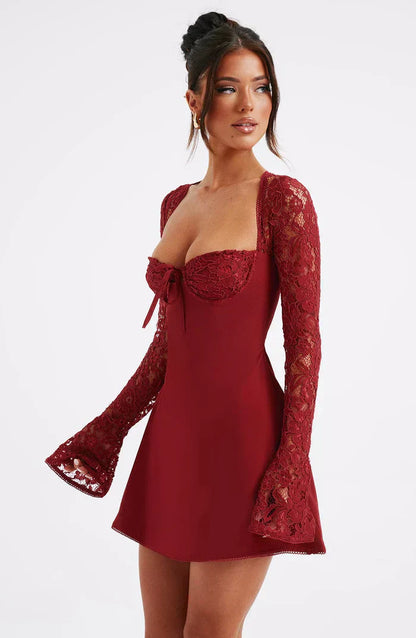 ROBE MINI EN DENTELLE LIZA - ROUGE