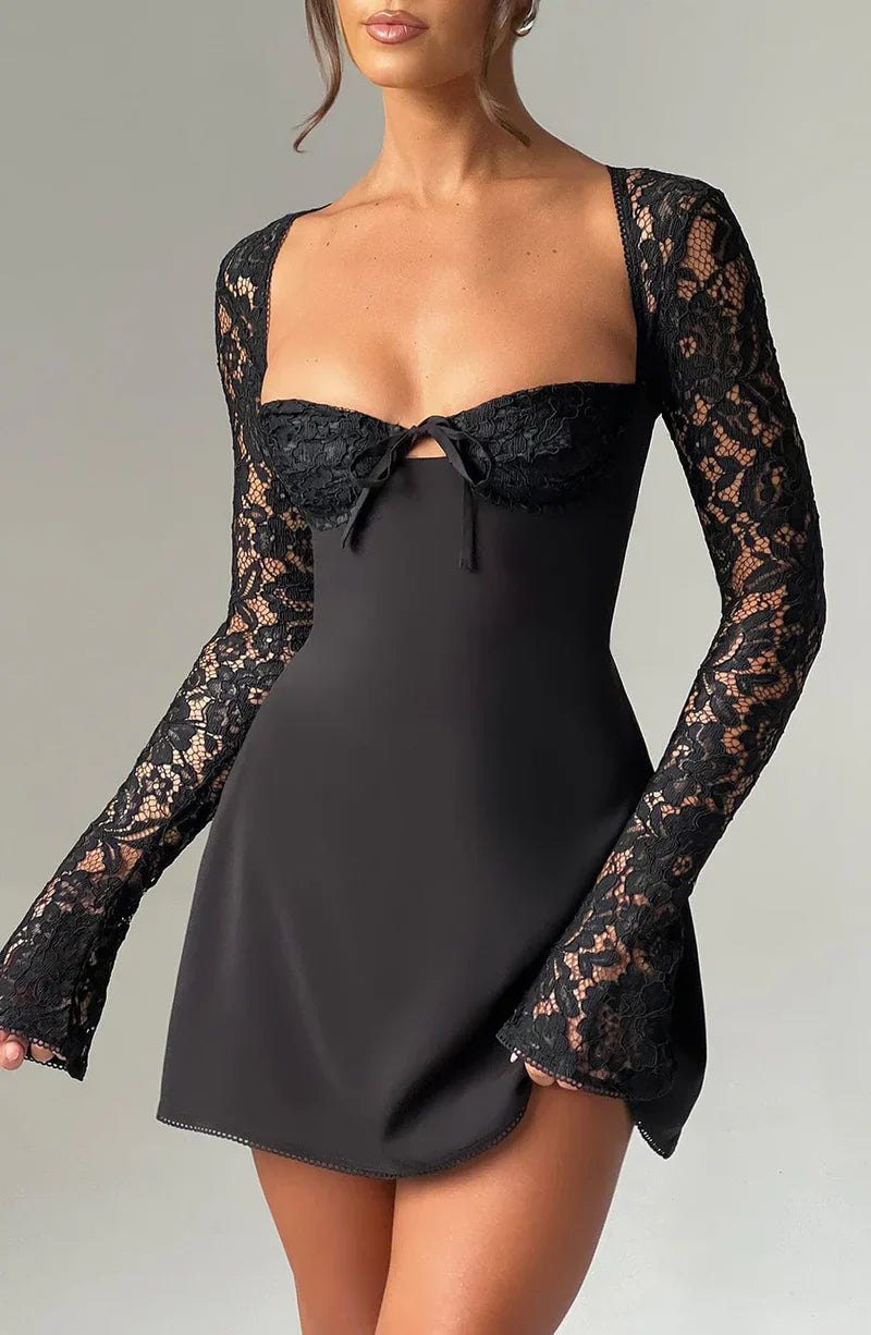 ROBE MINI EN DENTELLE LIZA - NOIRE