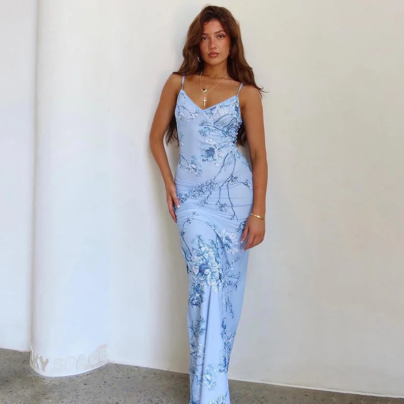ROBE MAXI LUNAIRE ÉLÉGANCE - BLEU