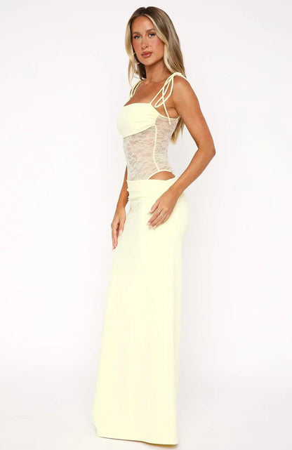 ROBE LONGUE EN DENTELLE - CITRON