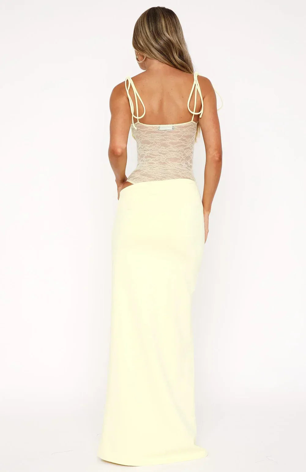ROBE LONGUE EN DENTELLE - CITRON