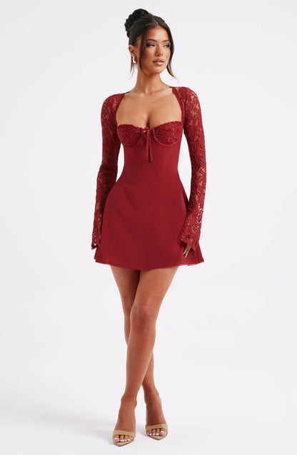 ROBE MINI EN DENTELLE LIZA - ROUGE