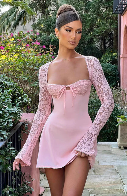 ROBE MINI EN DENTELLE LIZA - ROSE