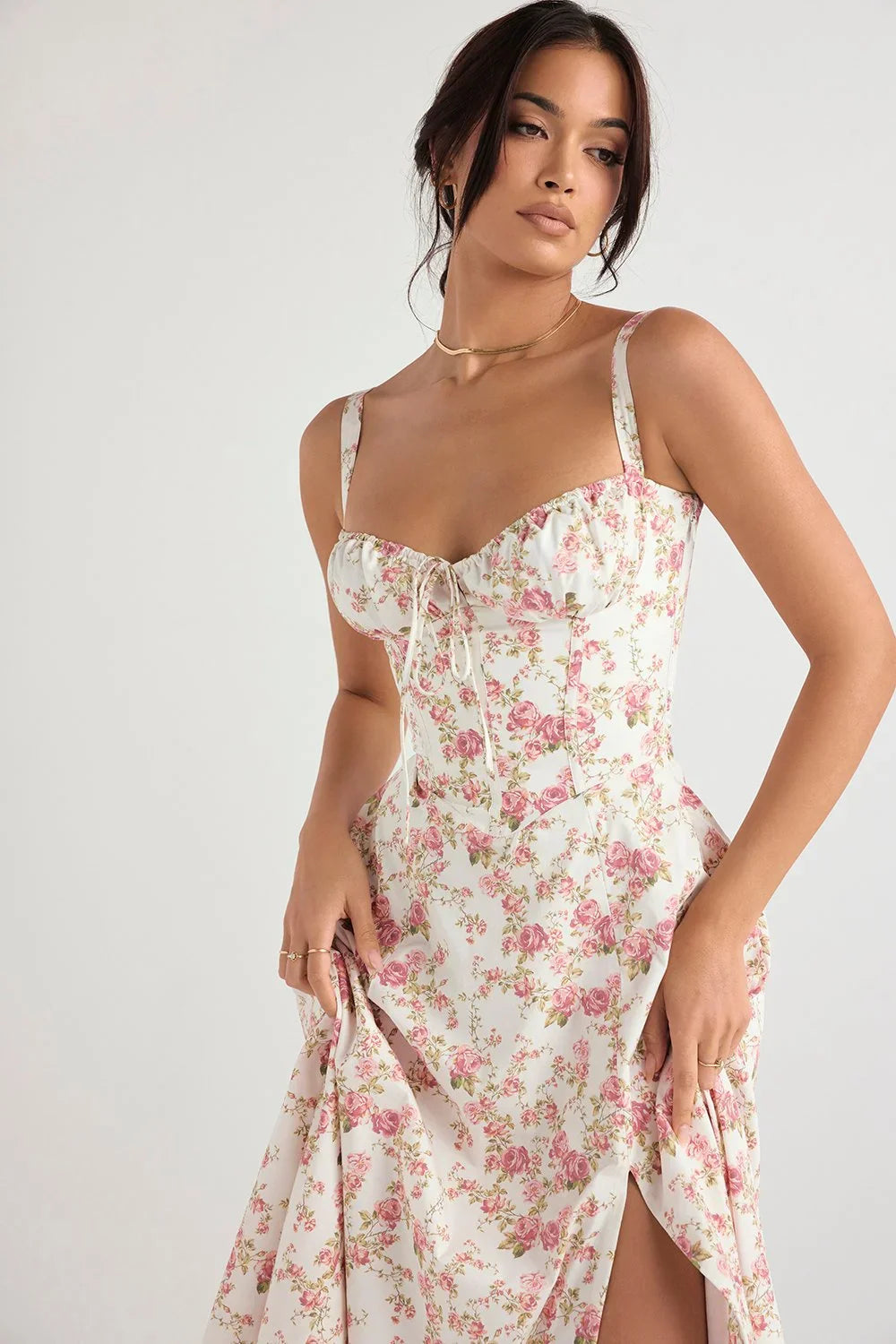 SALY LACE UP DRESS - FLORAL