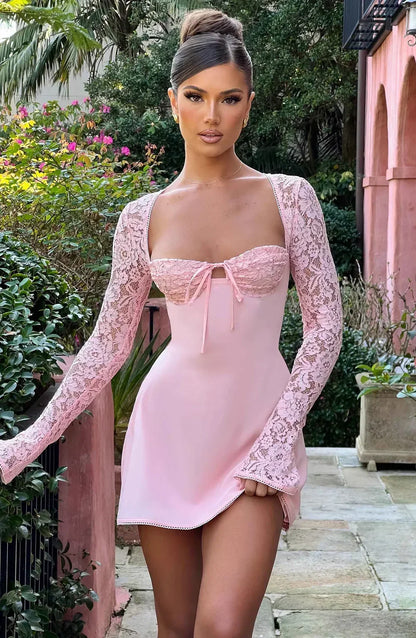 ROBE MINI EN DENTELLE LIZA - ROSE