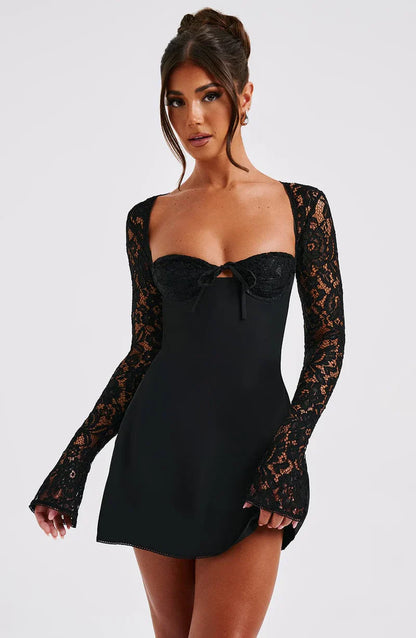 ROBE MINI EN DENTELLE LIZA - NOIRE