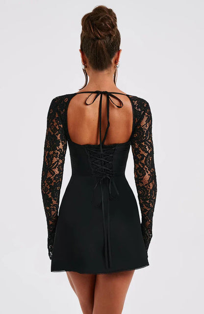 ROBE MINI EN DENTELLE LIZA - NOIRE