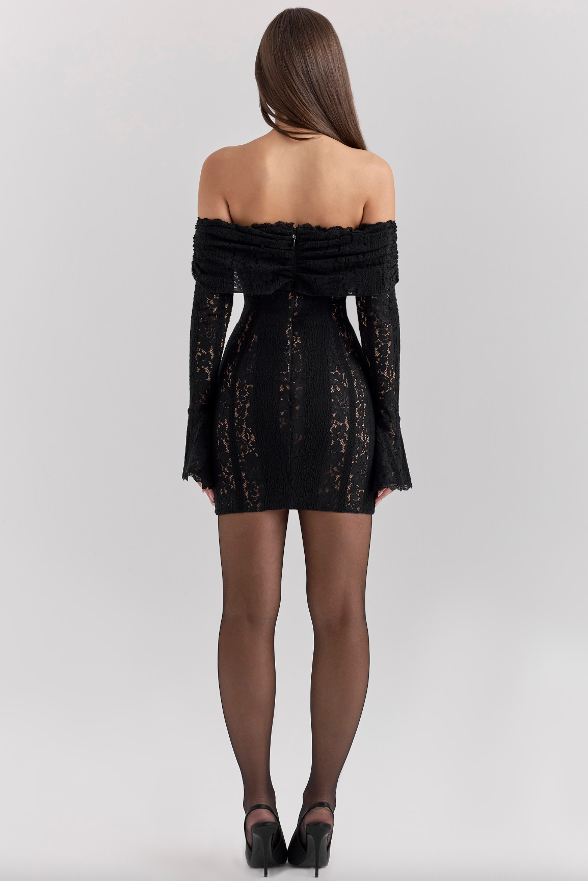 ROBE MINI EN DENTELLE À ÉPAULES DÉNUDÉES OLA - NOIR