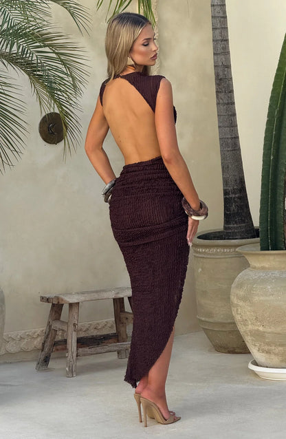 APHRODITE MIDI DRESS - BROWN