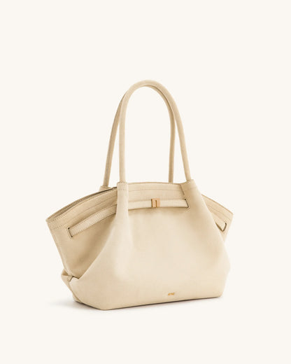 HANA MEDIUM SUEDE TOTE BAG - WHITE